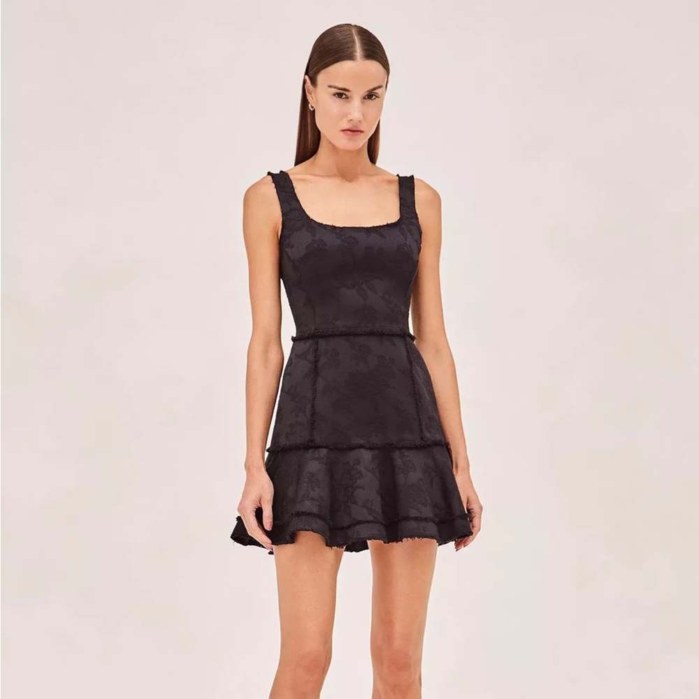 Alexis Black Floral Jacquard Tiered Mini Dress